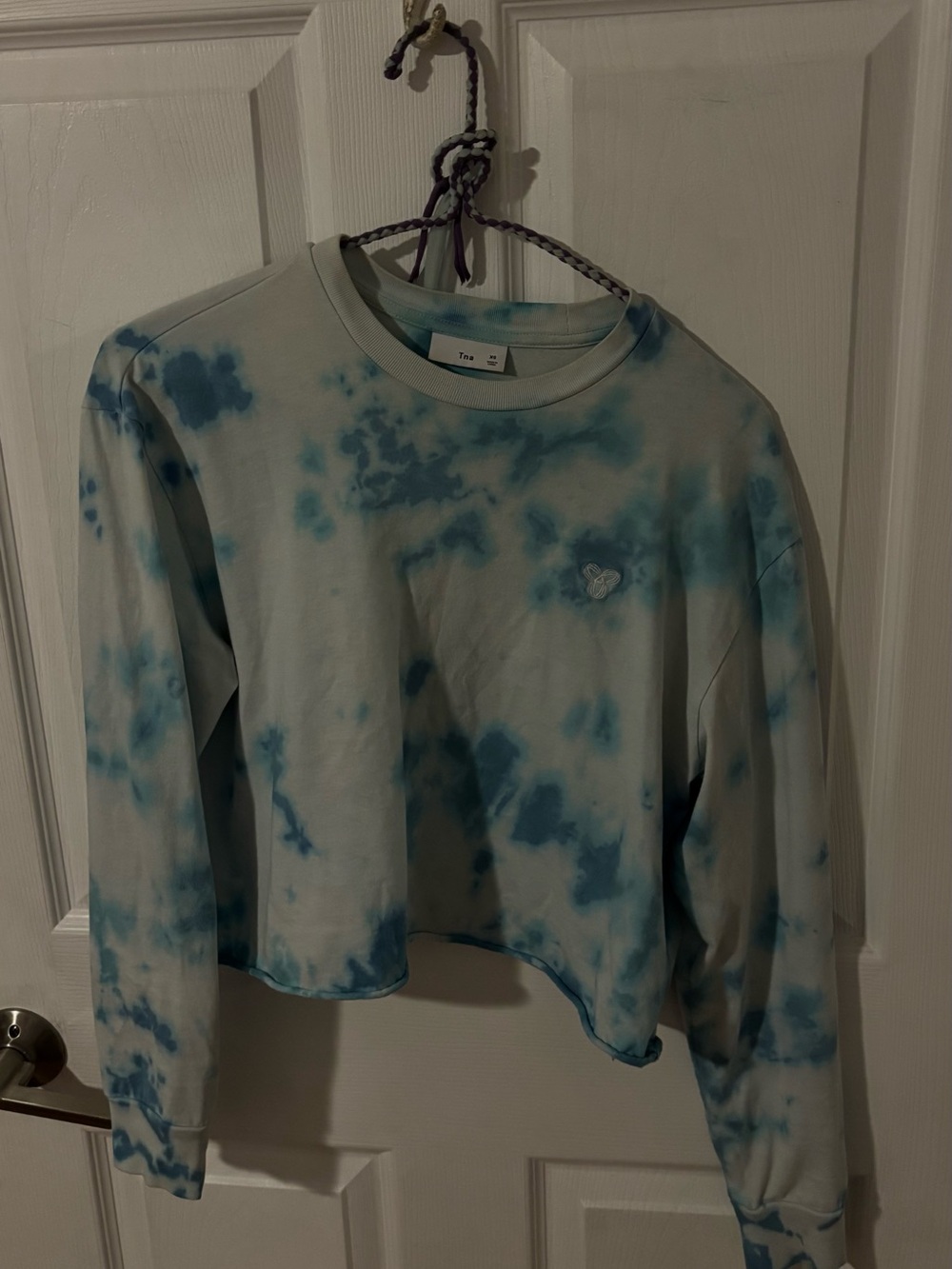 TNA Tie-I Dye Cropped Long Sleeve Sweatshirt - Blue/White